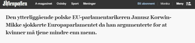 Norweska prasa o wypowiedzi Janusza Korwin-Mikkego.