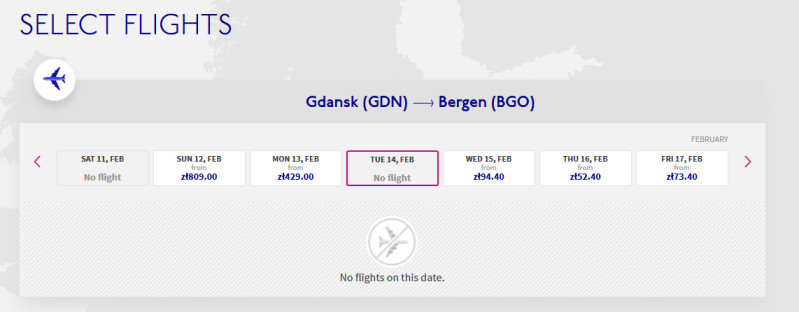 14 lutego nie ma lotów z Gdańska do Bergen