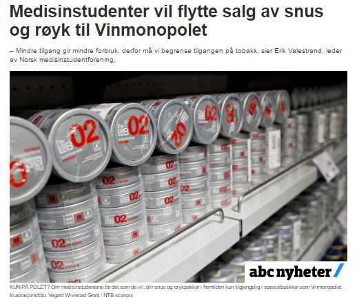 Norwescy studenci medycyny chcą przeniesienia sprzedaży wyrobów tytoniowych do sklepów typu Vinmonopolet.