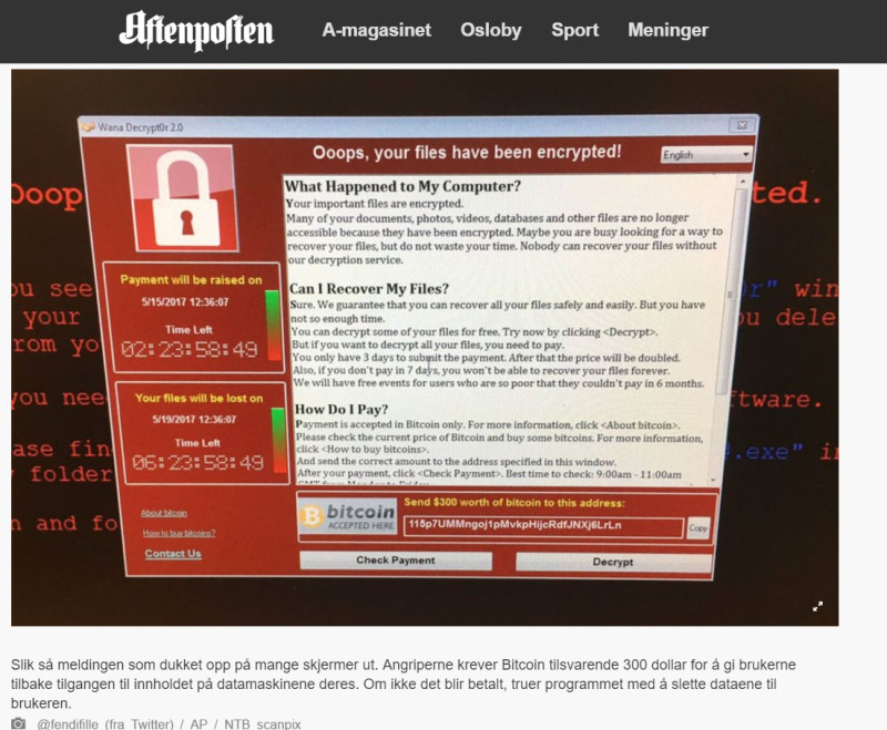 Tak wygląda informacja, która pojawia się na komputerach dotkniętych atakiem. 