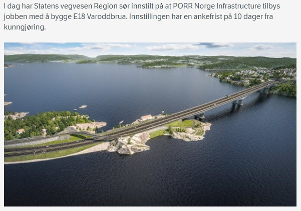 Porr przebuduje Varodd - most nad Topdalfsjorden w Kristiandand.