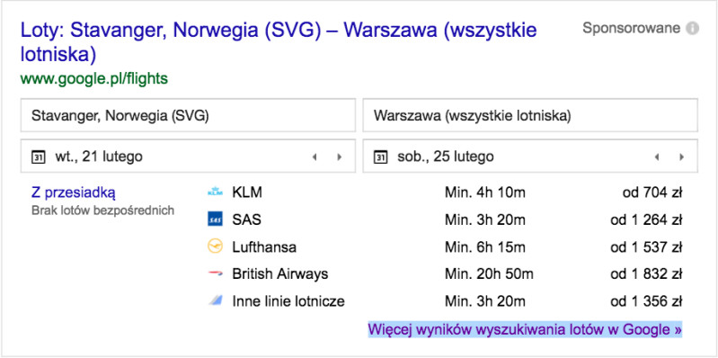 Alternatywne połączenia lotnicze ze Stavanger do Warszawy