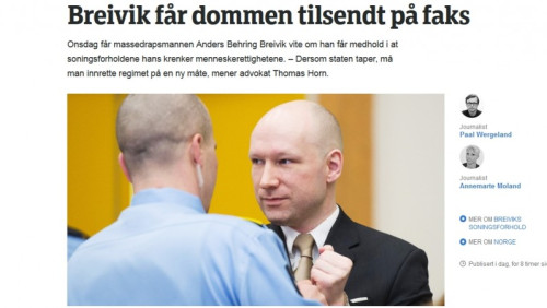 Breivik wygrał z Norwegią. Sąd wysłał mu wyrok faksem