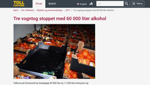 Alkohol pod cebulą i pomarańczami: norwescy celnicy zatrzymali trzech polskich kierowców