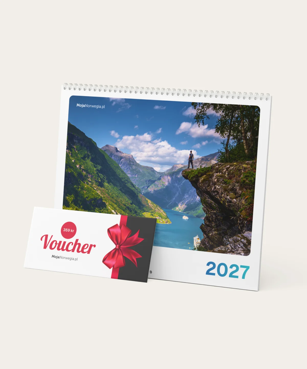 Zestaw: polsko-norweski kalendarz ścienny 2027 i voucher na ogłoszenie w MojaNorwegia.pl