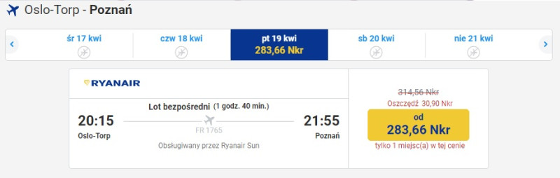 Ostatnie promocyjne bilety zostały na lot z lotniska Torp do Poznania.