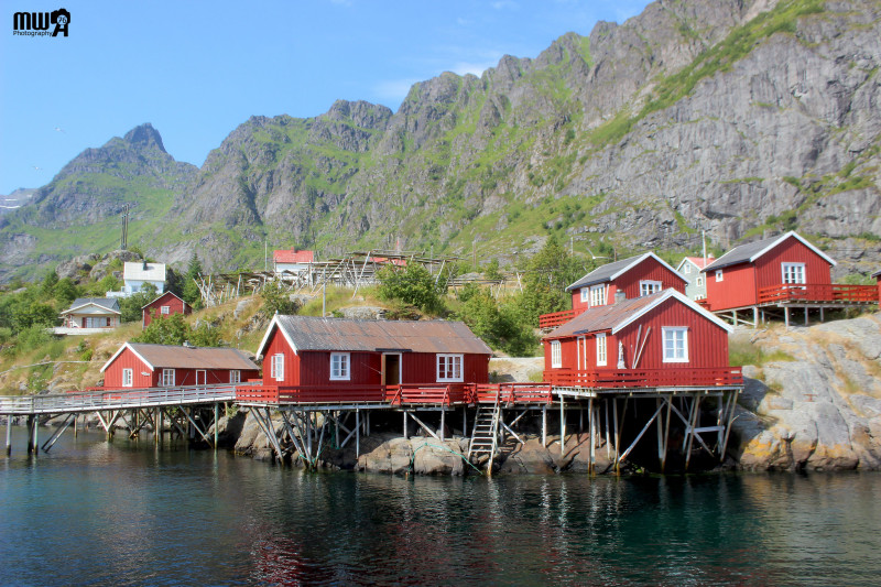 Domki w Å charakterystyczne dla zabudowy norweskich miejscowości rybackich.