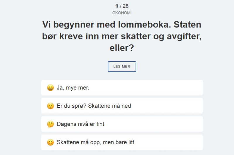 Screenshot, Valgomat Dagbladet