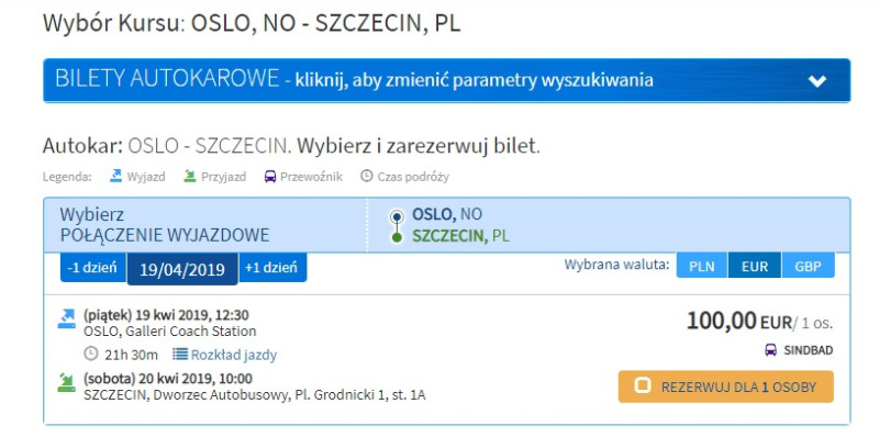 Z Oslo do Szczecina można dojechać autokarem już za 100 euro. 
