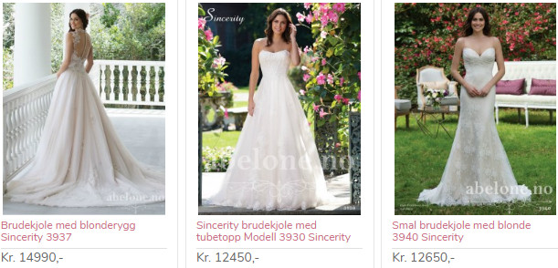 Przykładowe ceny nowych sukienek w norweskim sklepie internetowym.