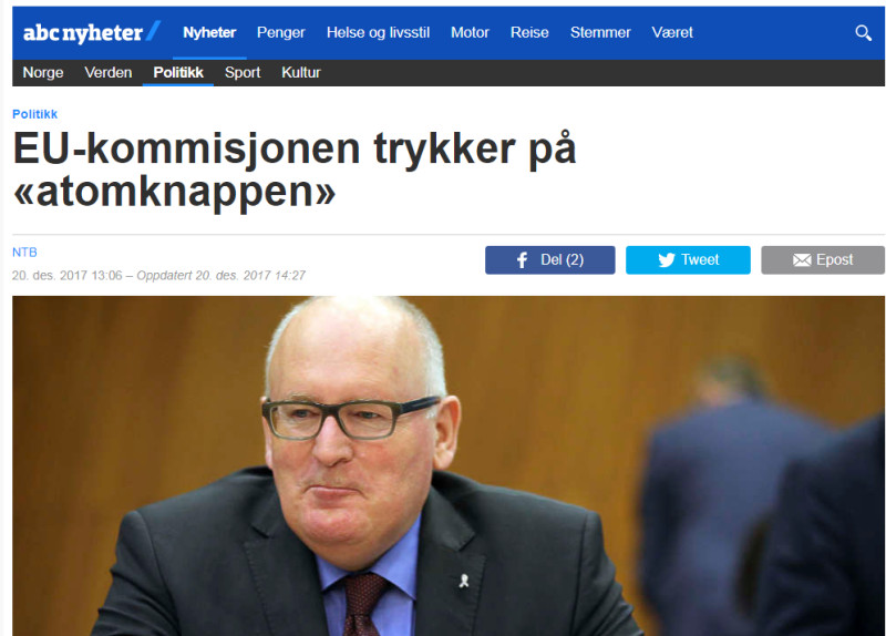 Abc Nyheter pisze, że Unia uruchomiła wobec Polski opcję atomową
