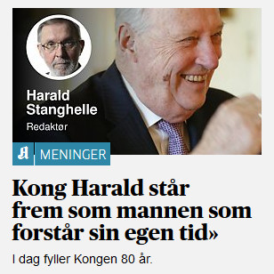 Norweskie gazety sporo miejsca poświęcają dzisiaj królowi Haraldowi. 