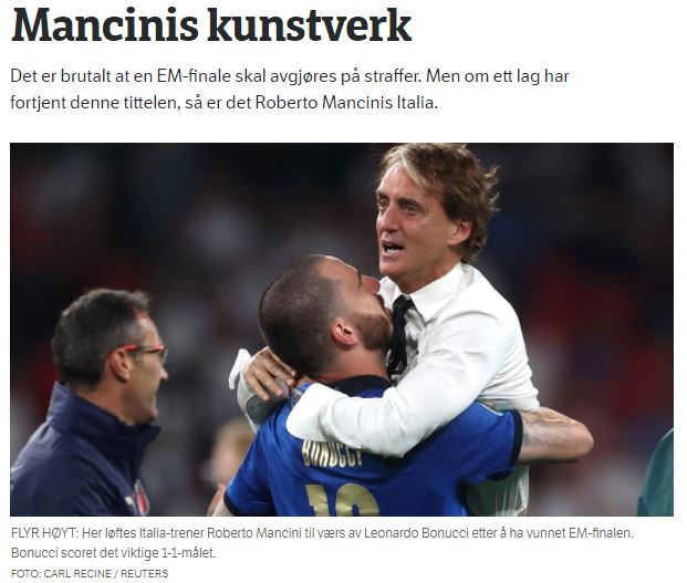 Fotografia Bonucciego i Manciniego rozpoczyna komentarz opublikowany na łamach NRK.
