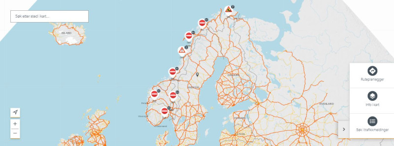 Mapa zawiera m.in. informacje o objazdach wyznaczonych na drogach krajowych.