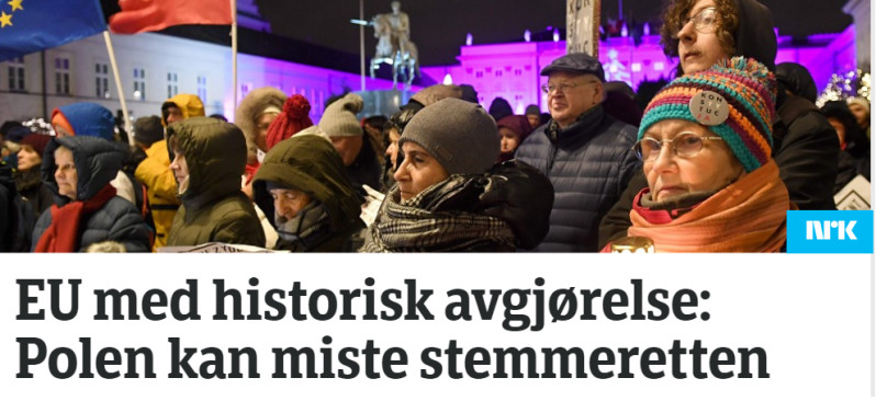 Nagłówek NRK. Dziennik podkreśla, że artykuł 7 może zatrzymać reformy sądownictwa 