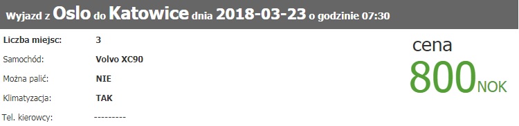 Przykładowa oferta jednego z użytkowników Mojej Norwegii