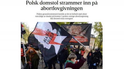 Norweskie media o najnowszym wyroku TK: Polska ma jedno z najsurowszych praw aborcyjnych w Europie
