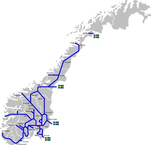 Linie kolejowe w Norwegii