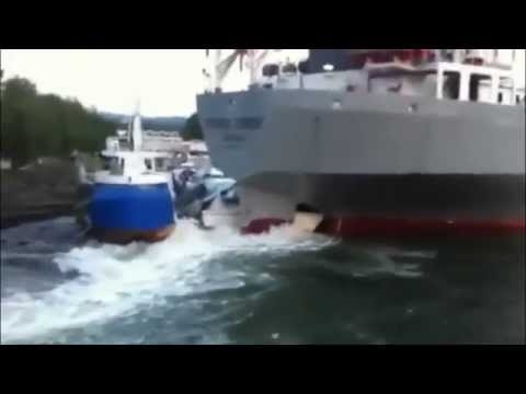 Cement Carrier Ship Crashes into Boats in Norway