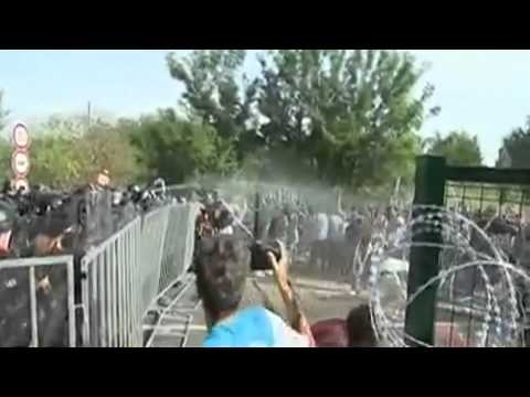 The moment police on the Hungary-Serbia border started using tear gas and water cannon on migrants