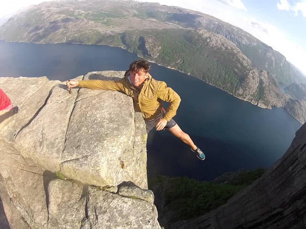Free Hanging from Preikestolen norway. Pulpit Rock Norway (GOPRO)