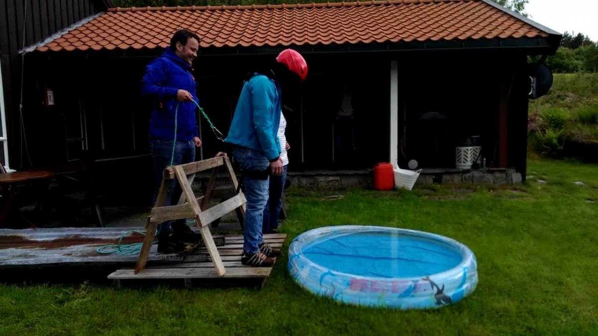 Norwegian bachelor party, tricked into believing he's gone bungee jump of an old bridge